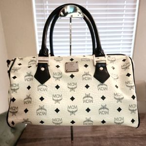 MCM Boston Bag - Navy & White